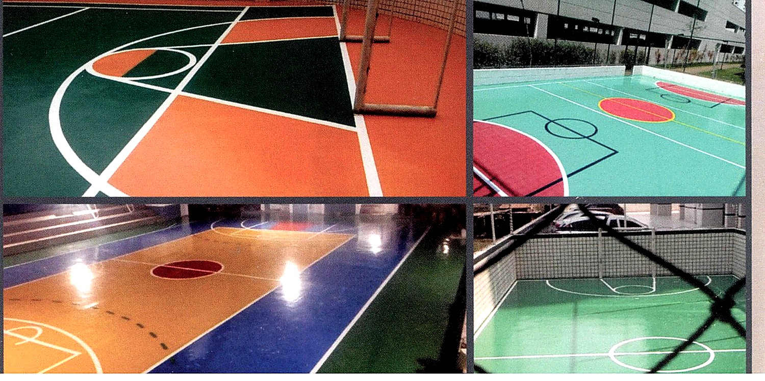 Quadras poliesportivas com pintura demarcada em epóxi ou PU